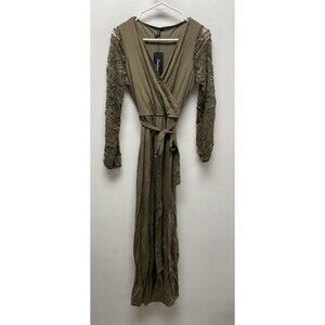 NEW Zattcas Full Length Green Cotton Dress with Lace Long Sleeve sz Small